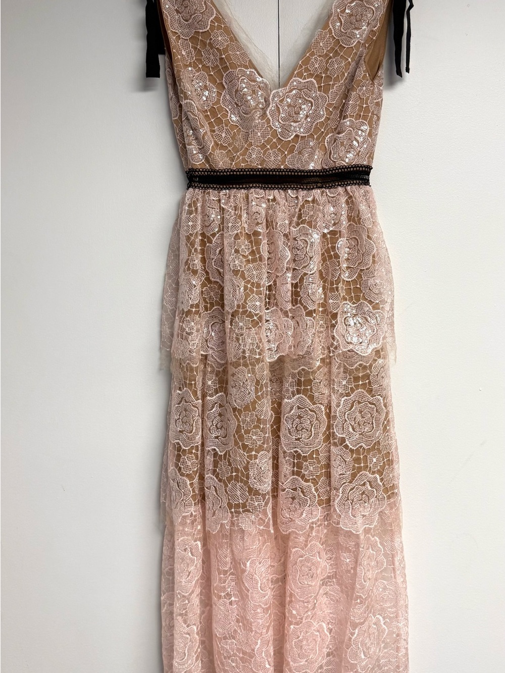 Self-Portrait Starlet Rose Lace Midi Dress Pink Sequin Nude Lined US 0 - Picture 3 of 9